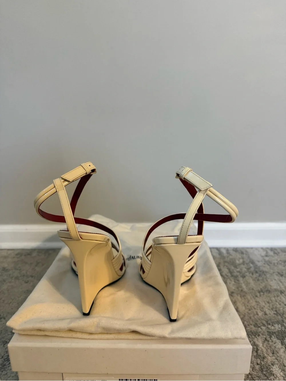 Saint Laurent Ivory Patent Leather Strappy Sandals